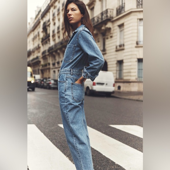 BNWT ZARA Z1975 LONG SLEEVE DENIM JUMPSUIT MID-BLUE LONG SLEEVES SMALL - Picture 1 of 8